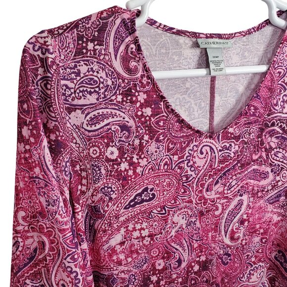 Catherines Size 2X P Top V Neck Light Jersey Knit Paisley Rhinestone Accents - Picture 8 of 10